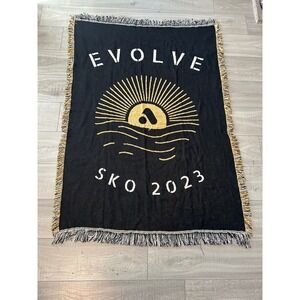 Evolve Woven Throw Blanket Black Gold Fringed‎ Sun Graphic 51x72